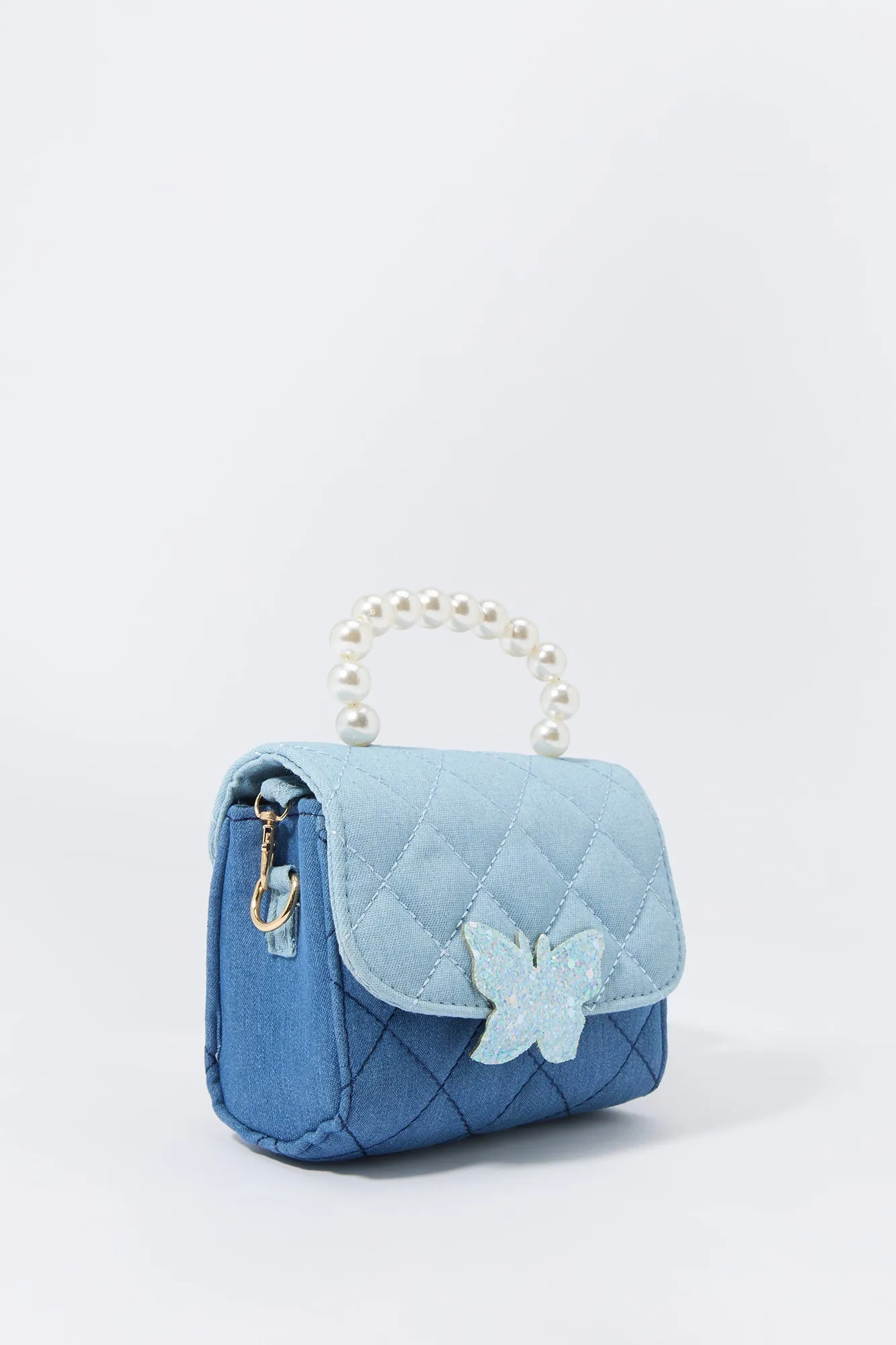 Girls Denim Quilted Butterfly Crossbody Purse sold by Urban Planet product image thumbnail 3