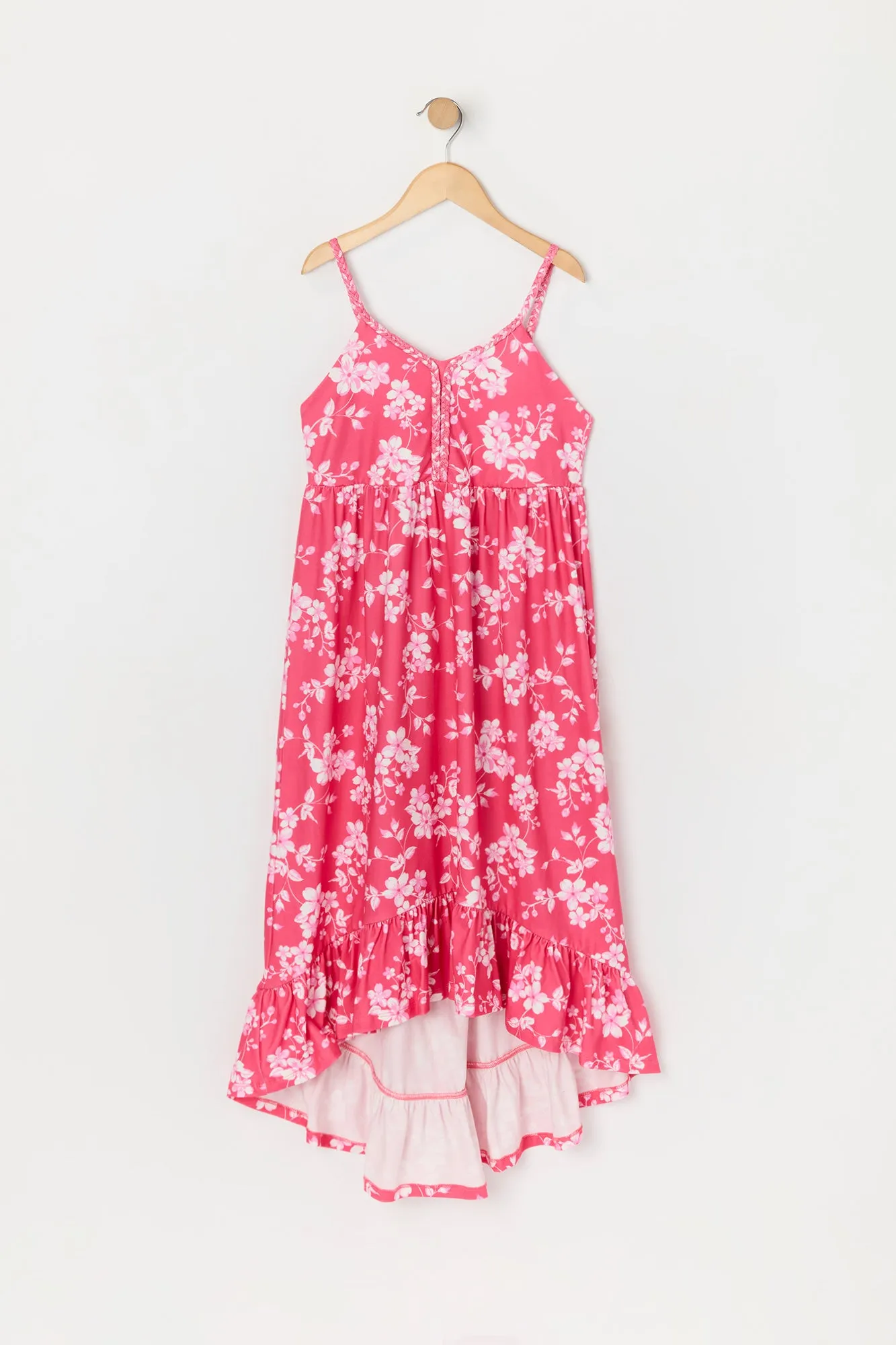 Girls Floral Print Braided Trim High Low Dress sold by Urban Planet product image thumbnail 5
