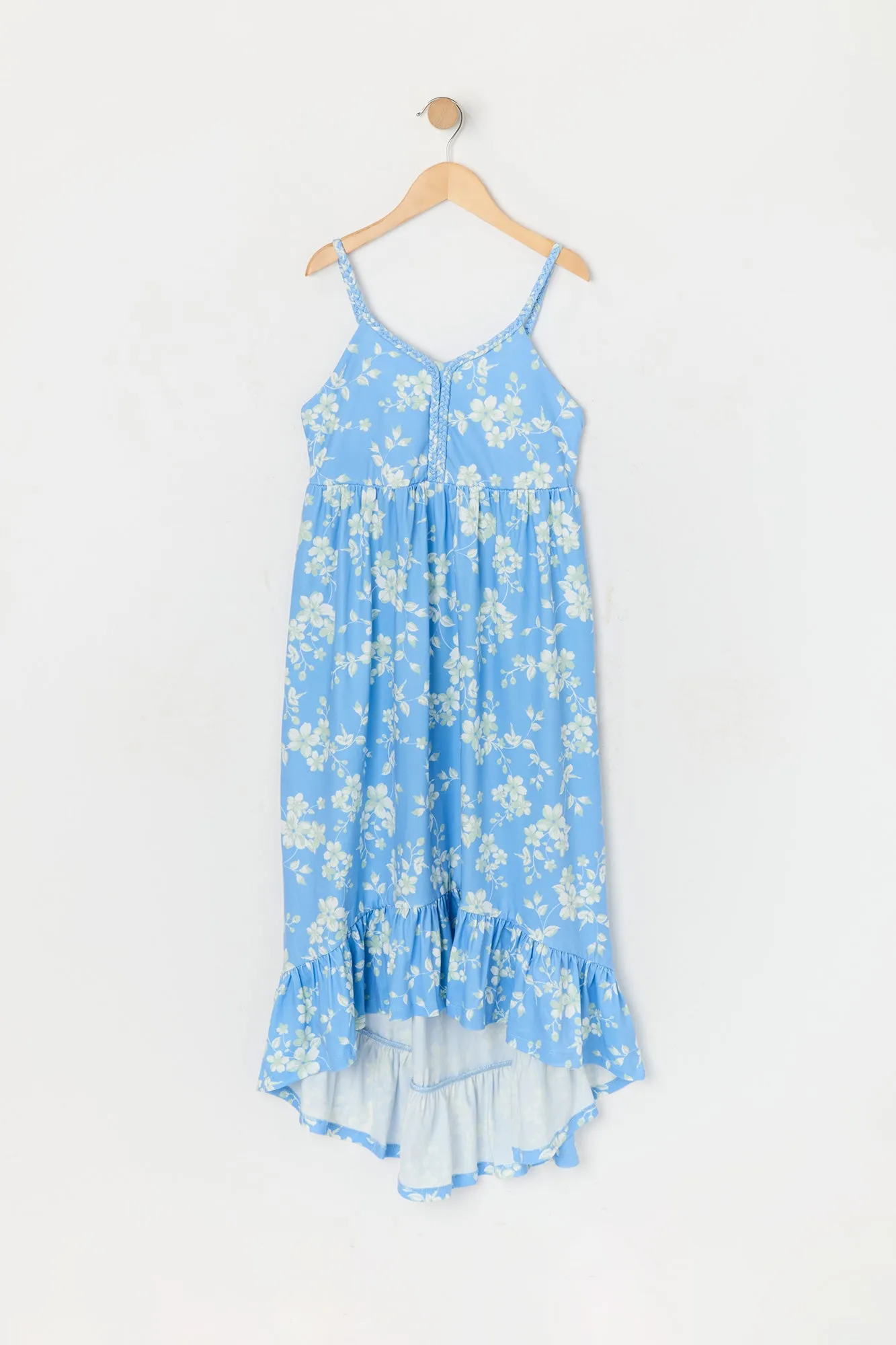 Girls Floral Print Braided Trim High Low Dress sold by Urban Planet product image thumbnail 3