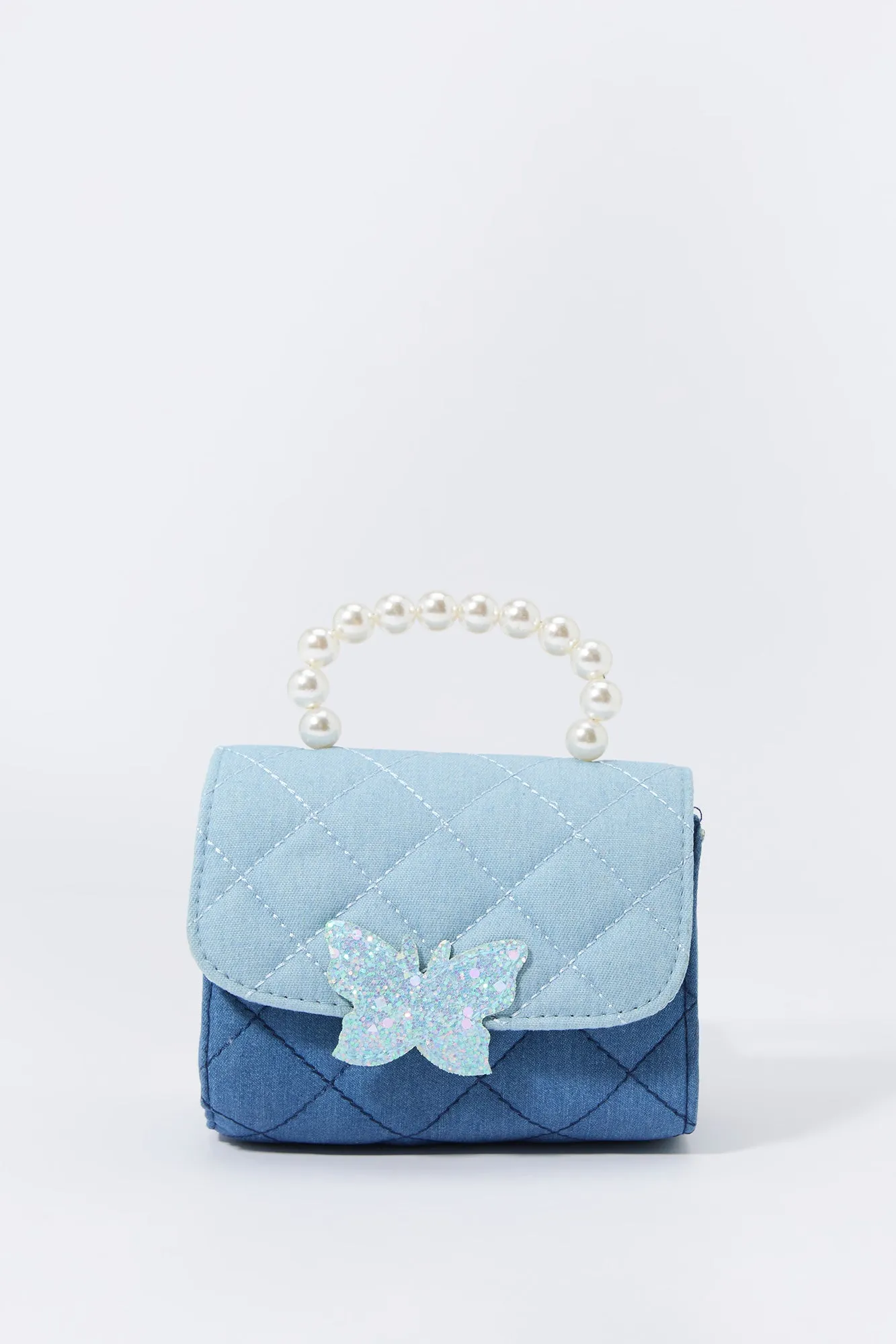 Girls Denim Quilted Butterfly Crossbody Purse sold by Urban Planet product image thumbnail 2