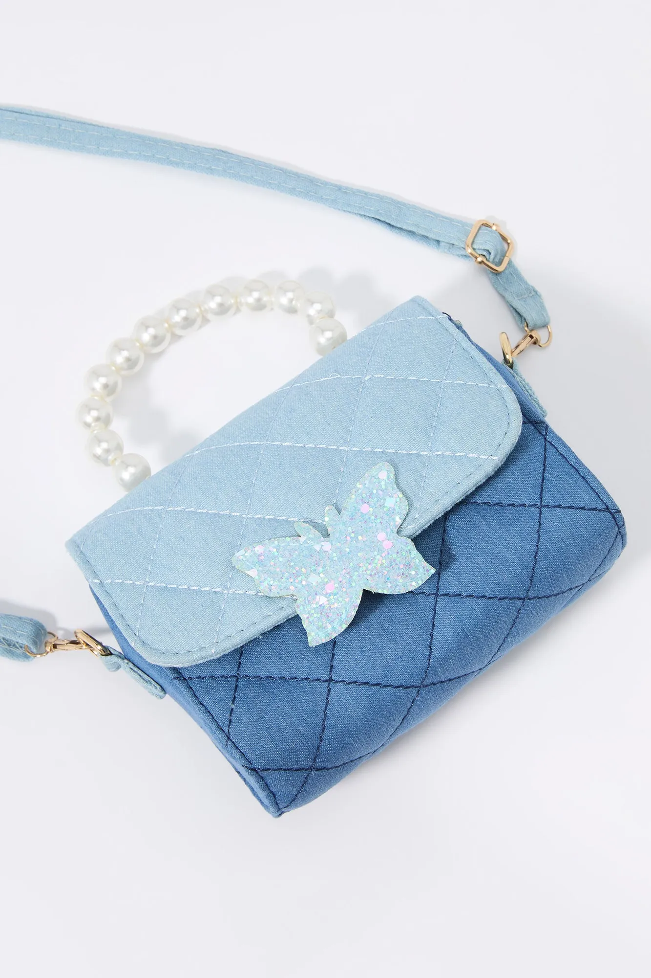 Girls Denim Quilted Butterfly Crossbody Purse sold by Urban Planet