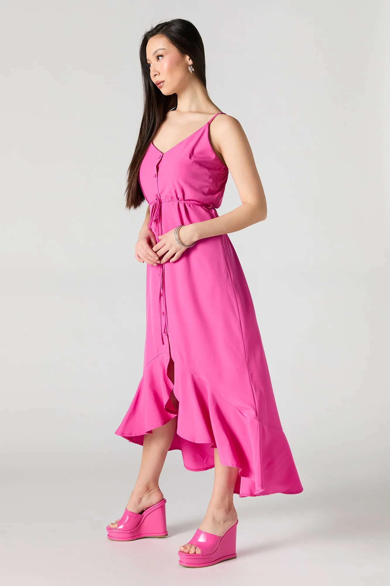 Robe midi boutonnée volantée avec attache sold by Urban Planet product image thumbnail 3