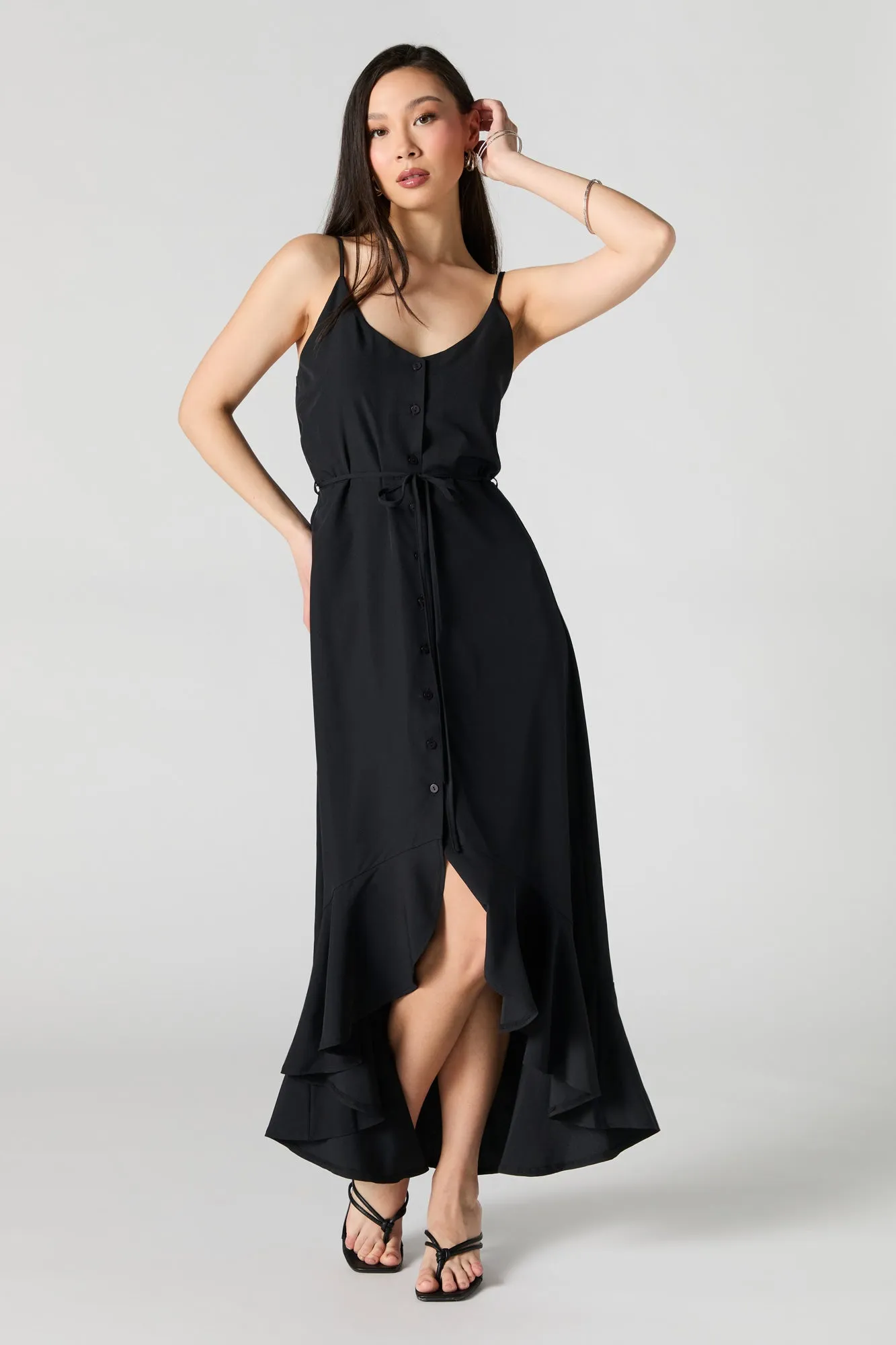 Robe midi boutonnée volantée avec attache sold by Urban Planet product image thumbnail 5