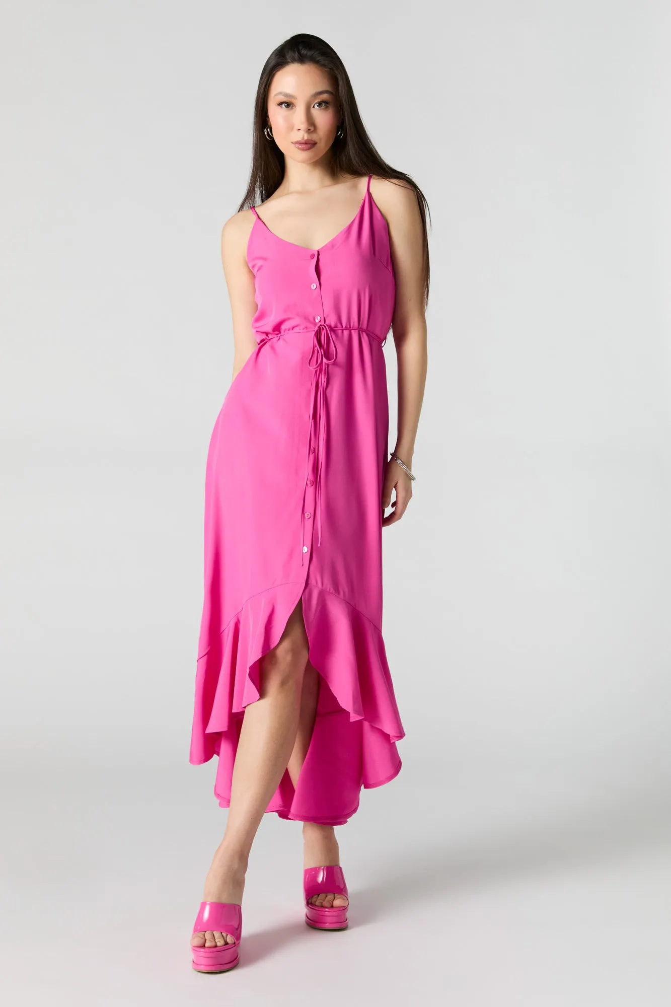 Robe midi boutonnée volantée avec attache sold by Urban Planet product image thumbnail 4