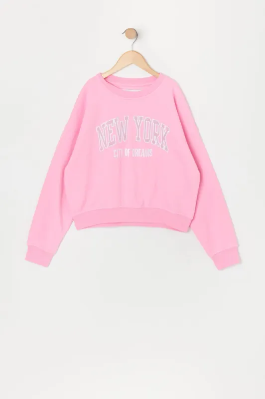 Girls NY City of Dreams Twill Embroidered Sweatshirt sold by Urban Planet