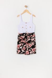 Combi-short fleuri noir avec ceinture pour fille sold by Urban Planet