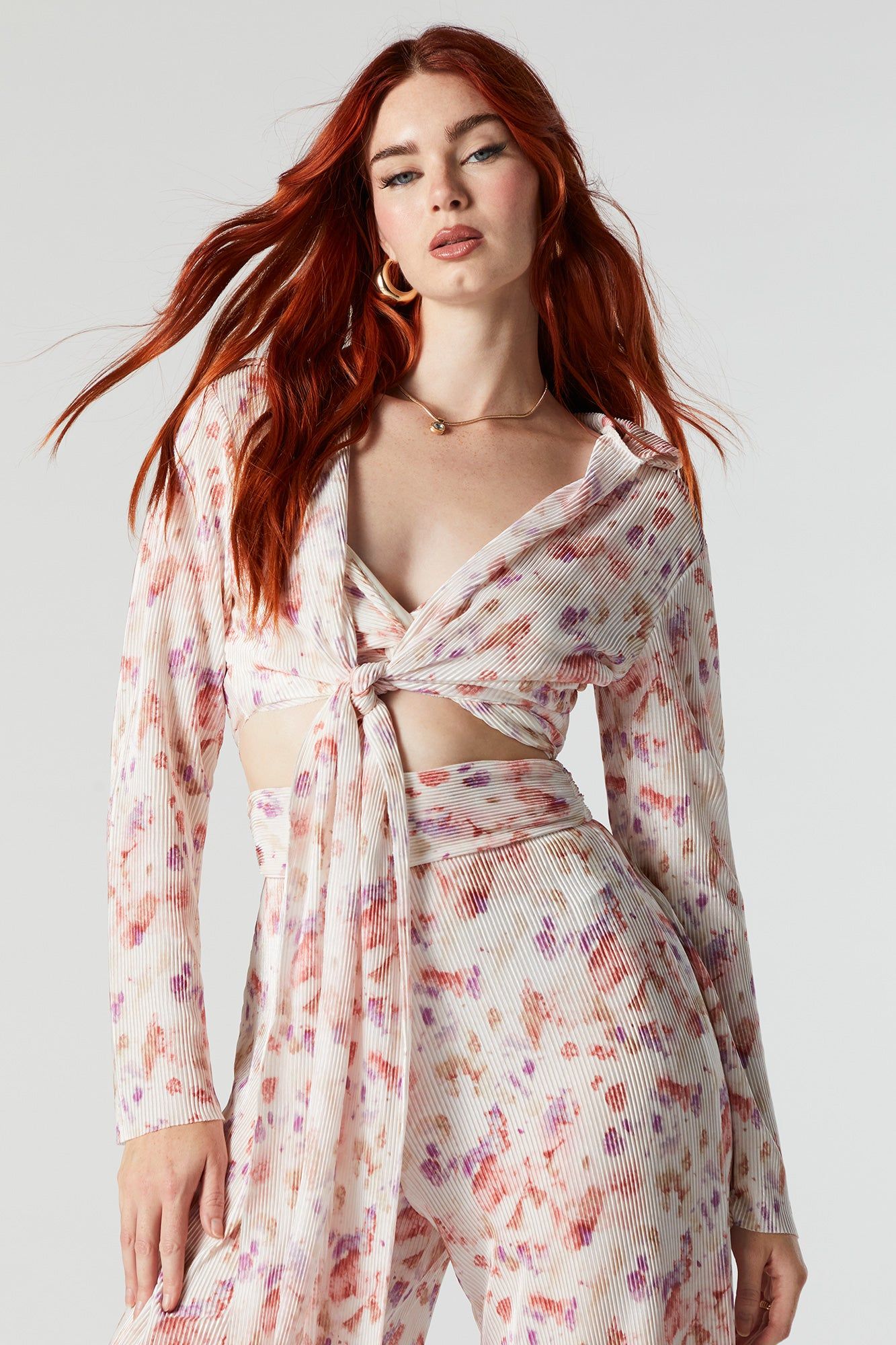 Floral Front Tie Long Sleeve Top sold by Urban Planet