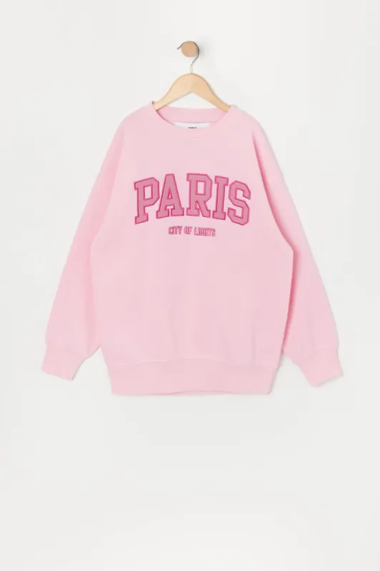 Girls Paris Twill Embroidered Oversized Sweatshirt sold by Urban Planet