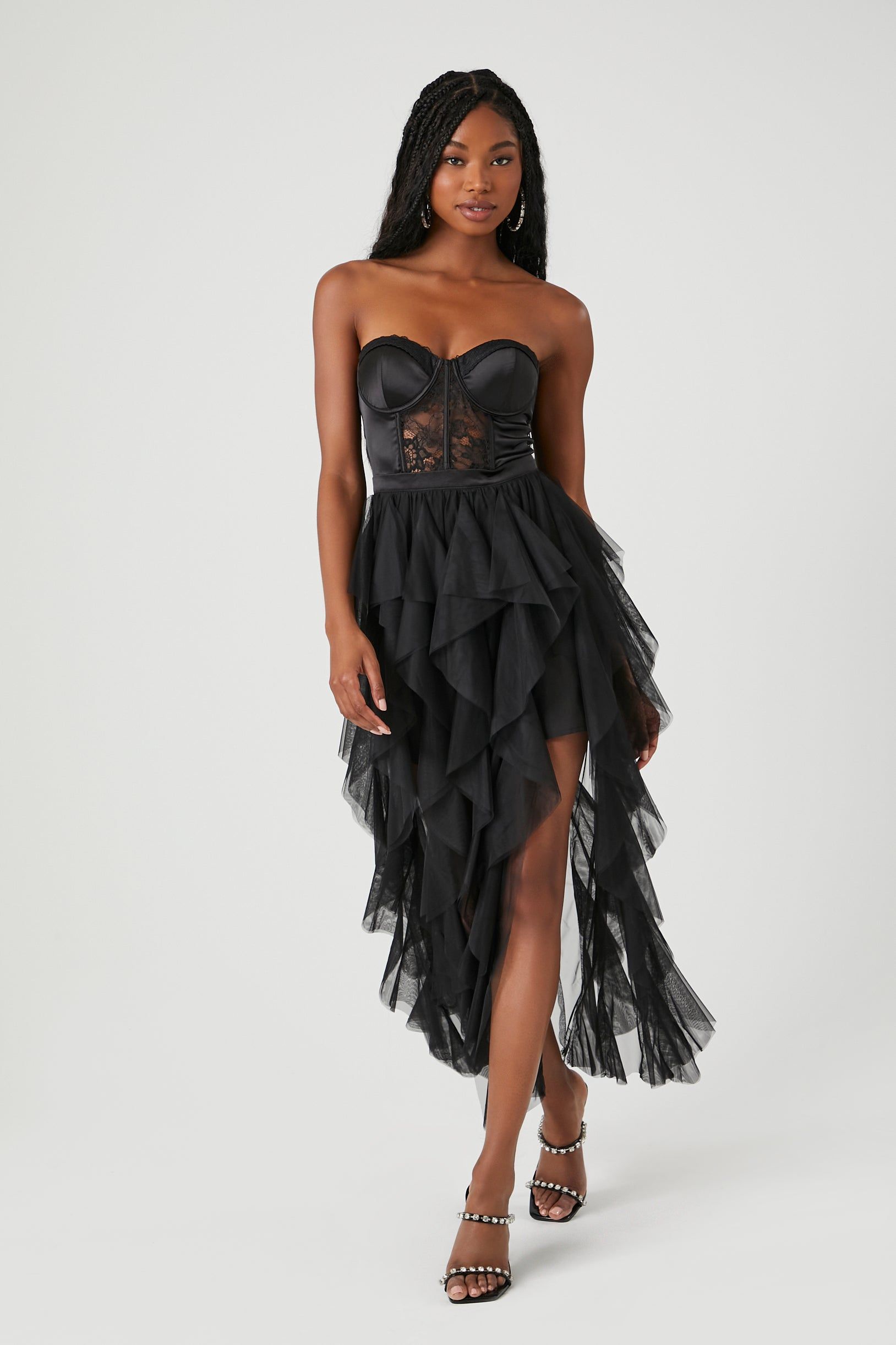 Robe midi volantée en filet avec décolleté en coeur sold by Urban Planet product image thumbnail 4