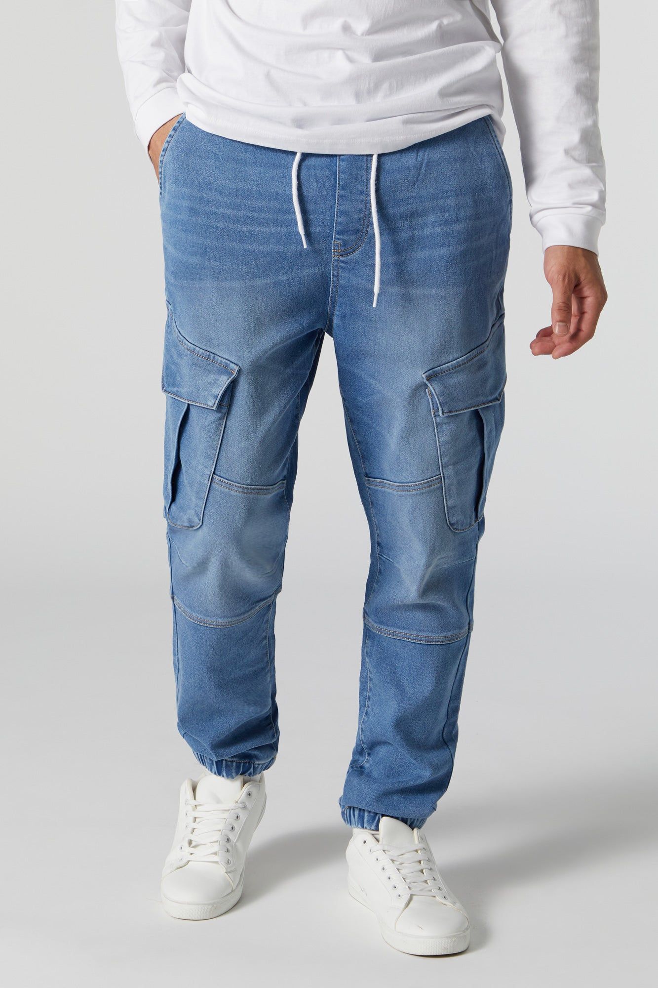Medium Wash Denim Cargo Jogger sold by Urban Planet