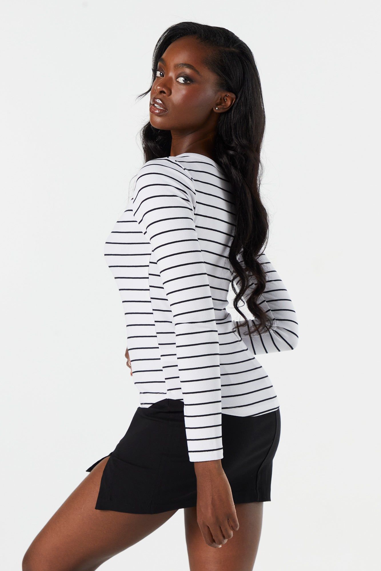 Striped Ribbed Henley Long Sleeve Top sold by Urban Planet product image thumbnail 2