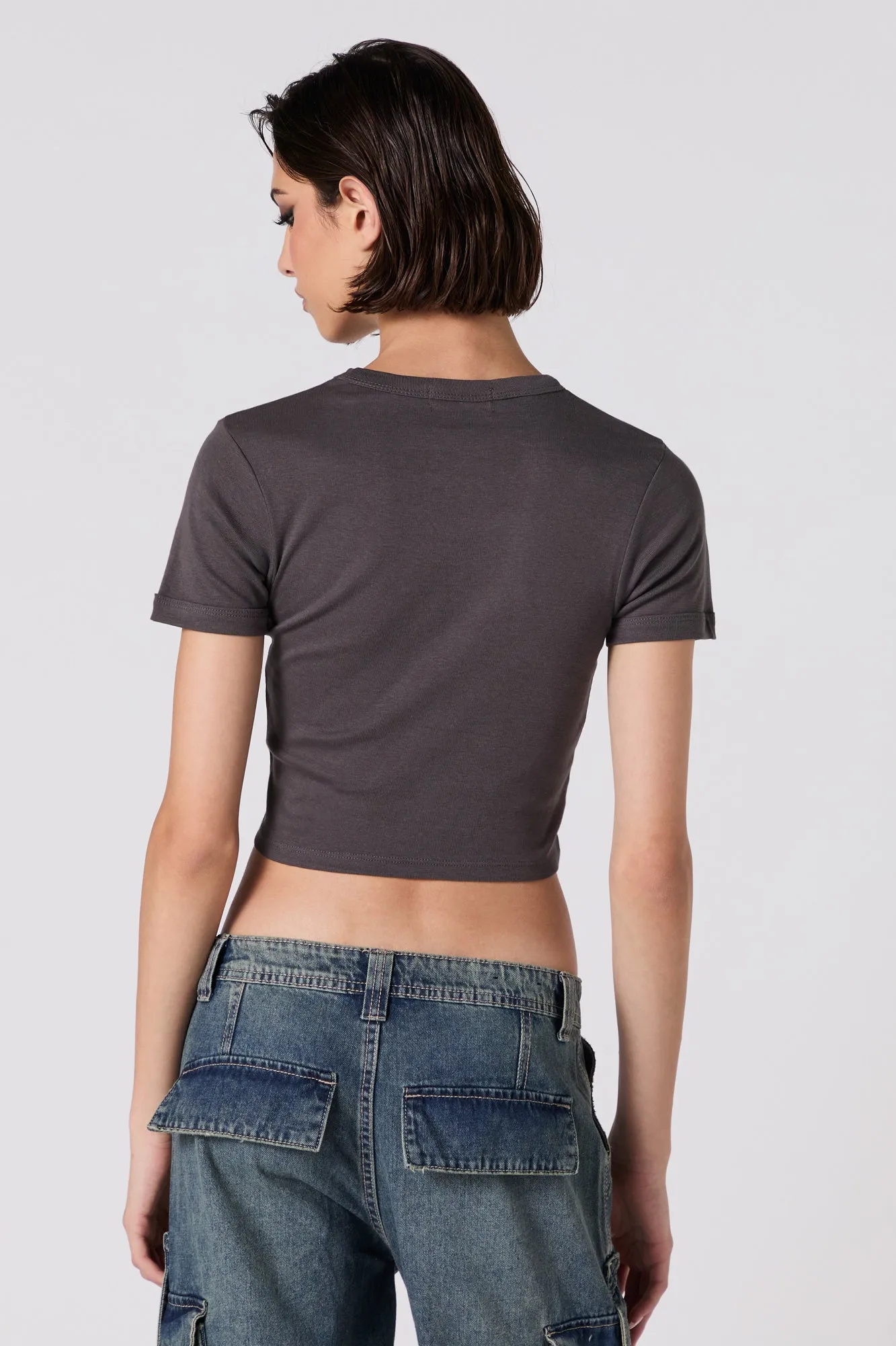 T-shirt ultracourt côtelé avec motif brodé Heart sold by Urban Planet product image thumbnail 2