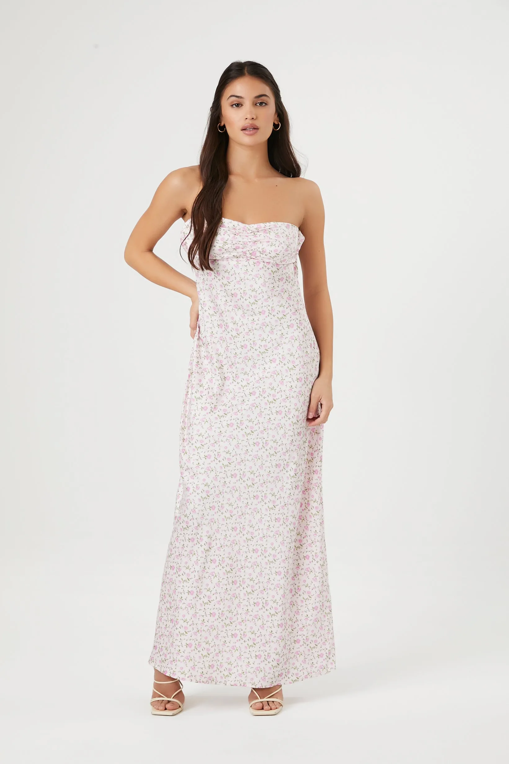 Satin Floral Strapless Maxi Dress sold by Urban Planet product image thumbnail 4