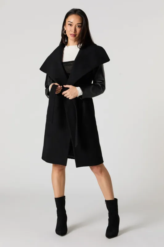 Faux Leather Sleeve Waterfall Jacket sold by Urban Planet