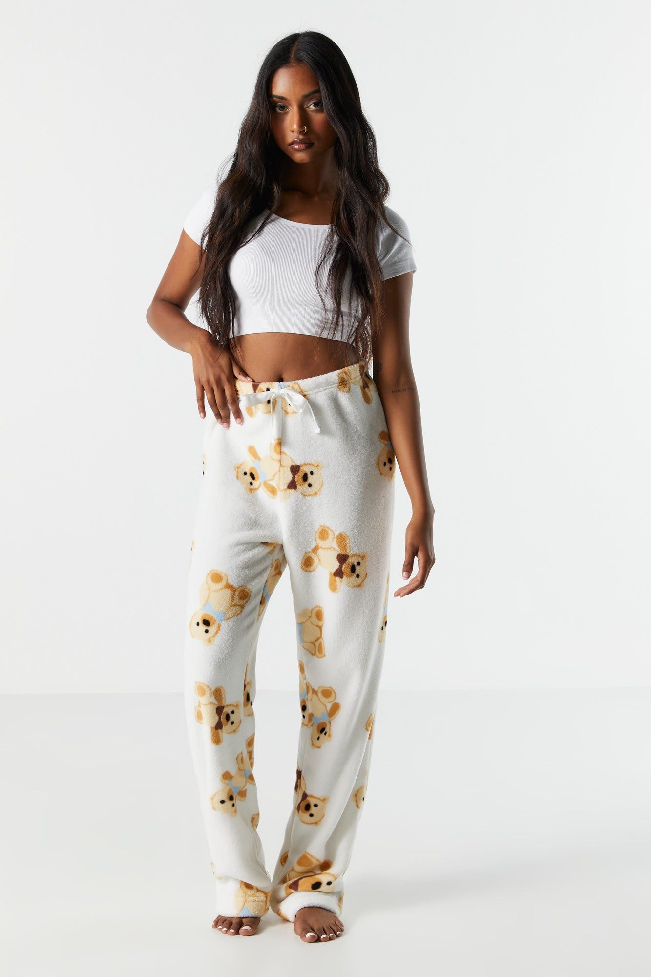 ★GLOWNY★TEDDY FOLDING FLARE PANTS (MILK BEAR)★正規品/人気 NVGTN Daydream Foldover Flare Pants - Teddy Bear |
