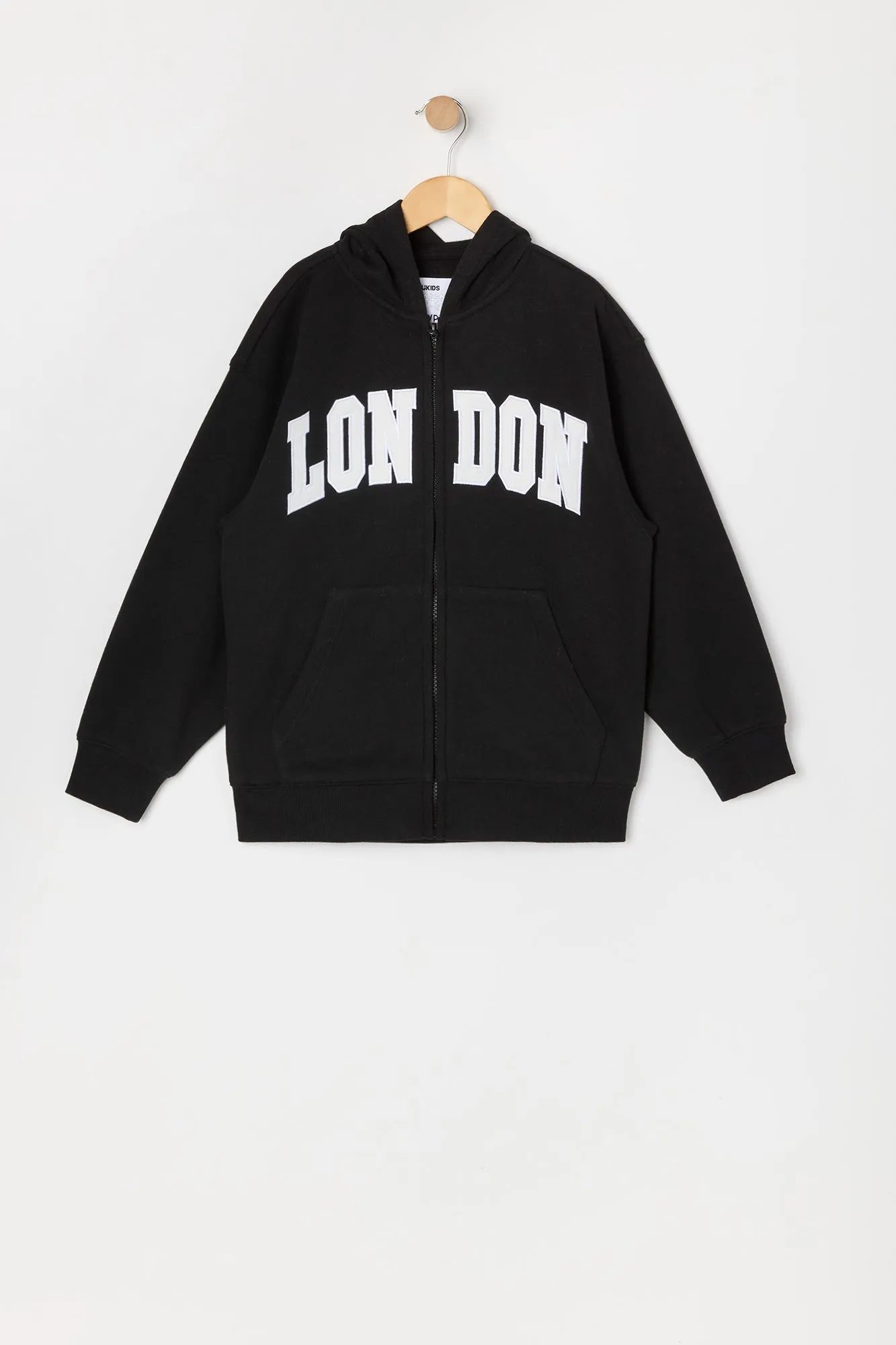 Haut à capuchon en molleton avec motif brodé London et fermeture à glissière pour fille sold by Urban Planet