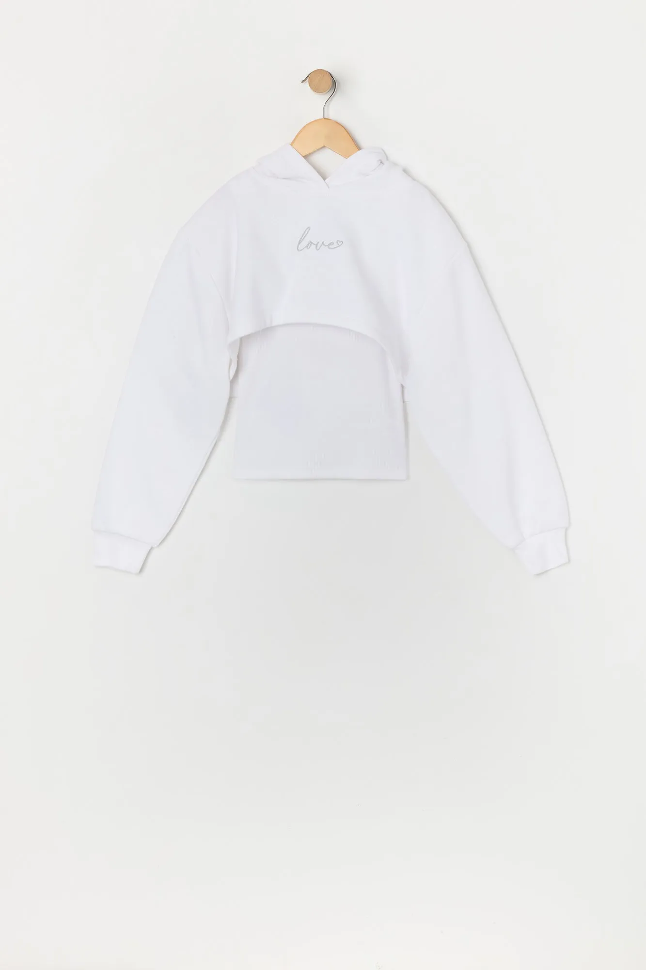 Girls Love Embroidered Cropped Hoodie and Tank sold by Urban Planet