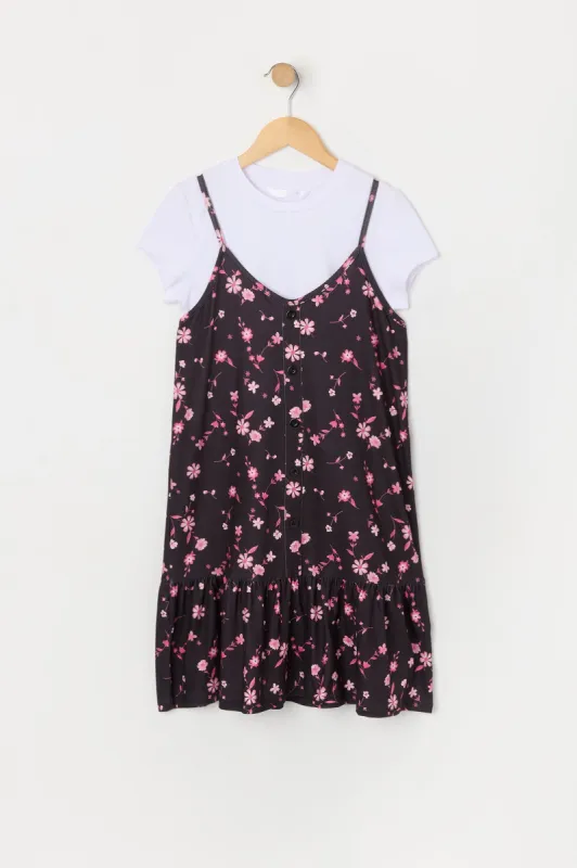 Girls Black Floral T-Shirt Dress Set sold by Urban Planet