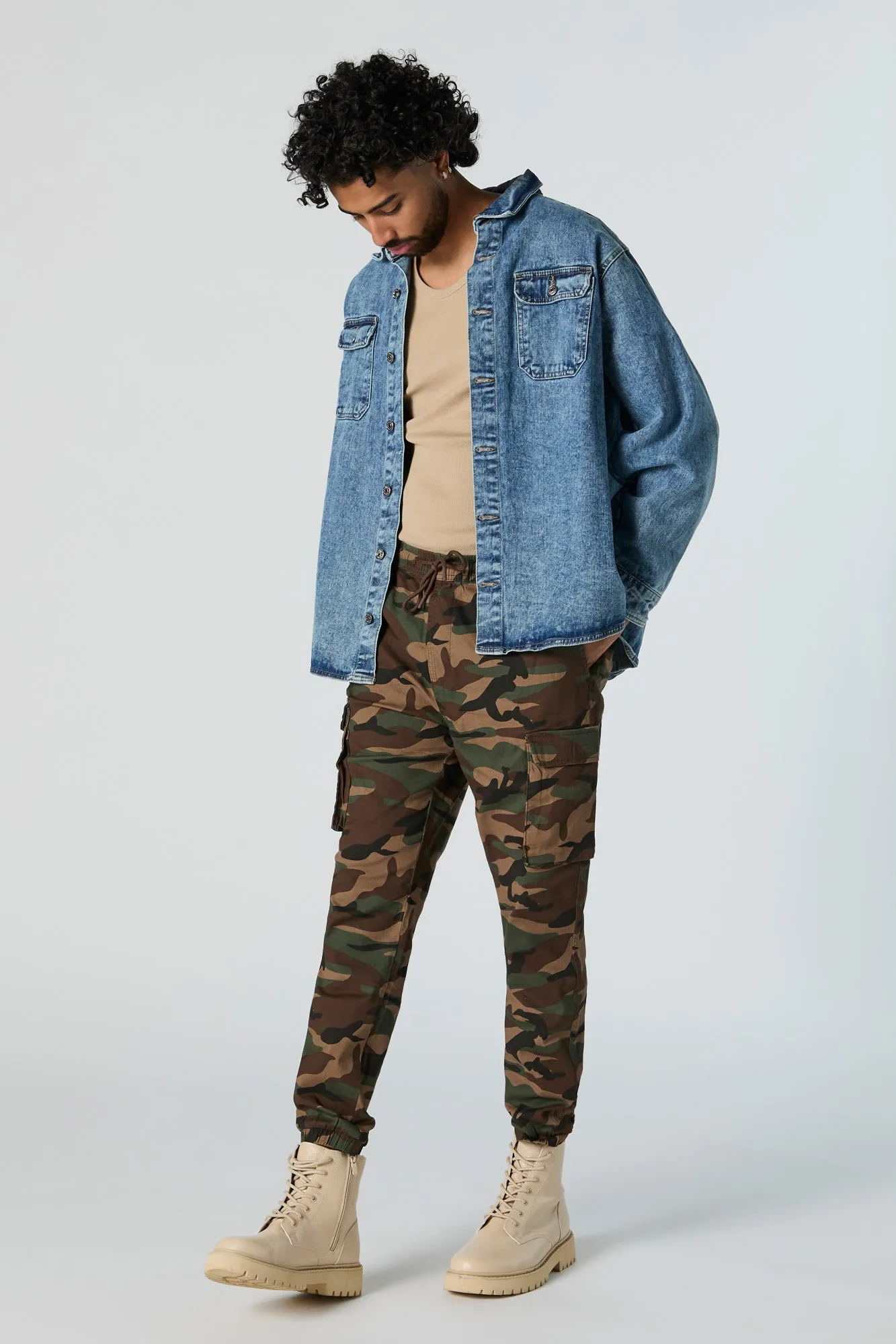 Jogger cargo en sergé avec taille coulissante et motif camouflage sold by Urban Planet product image thumbnail 2