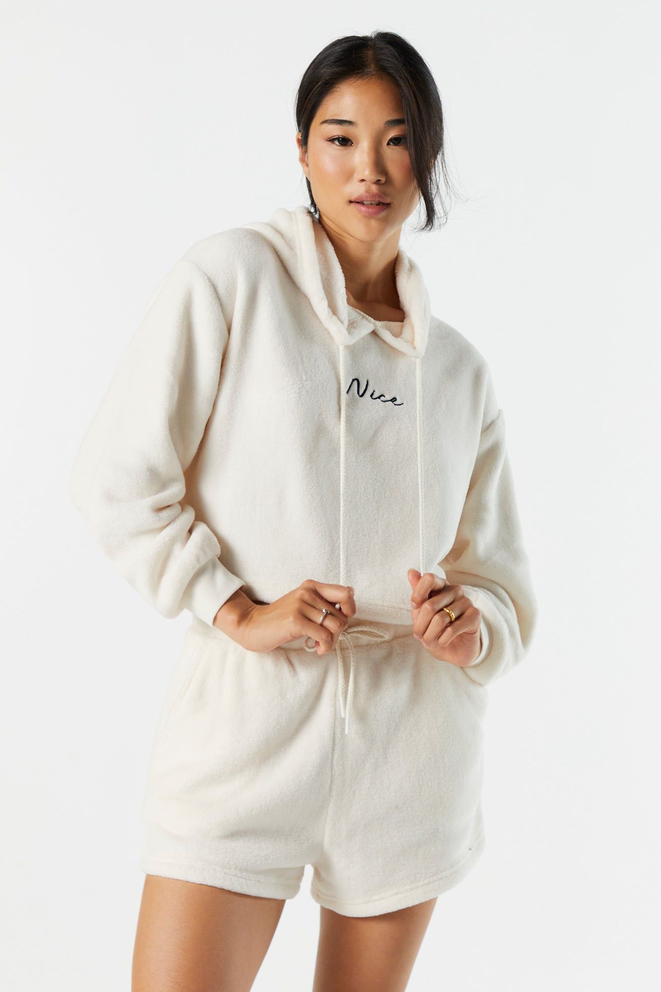 Nice Embroidered Sherpa Pajama Hoodie sold by Urban Planet product image thumbnail 4