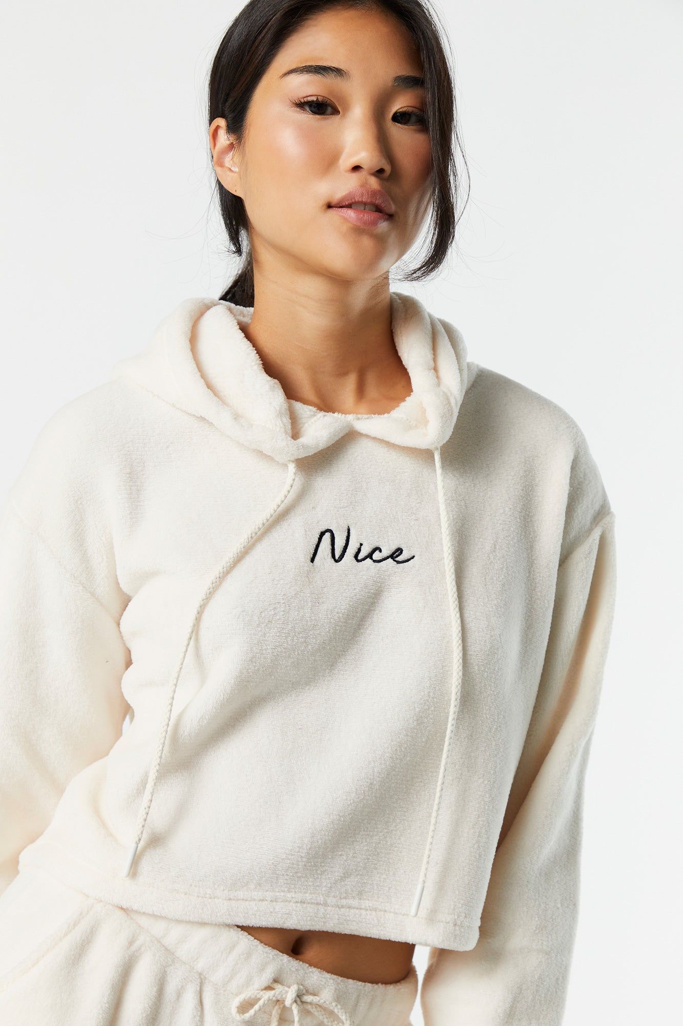 Nice Embroidered Sherpa Pajama Hoodie sold by Urban Planet product image thumbnail 5