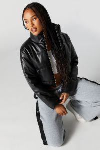 Faux Leather Cropped Puffer Jacket sold by Urban Planet