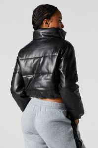 Faux Leather Cropped Puffer Jacket sold by Urban Planet