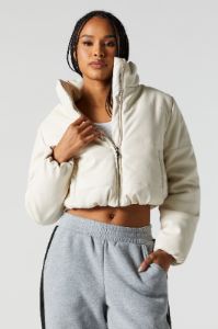 Faux Leather Cropped Puffer Jacket sold by Urban Planet