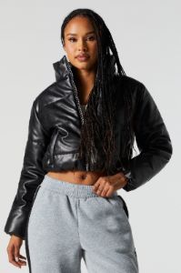 Faux Leather Cropped Puffer Jacket sold by Urban Planet