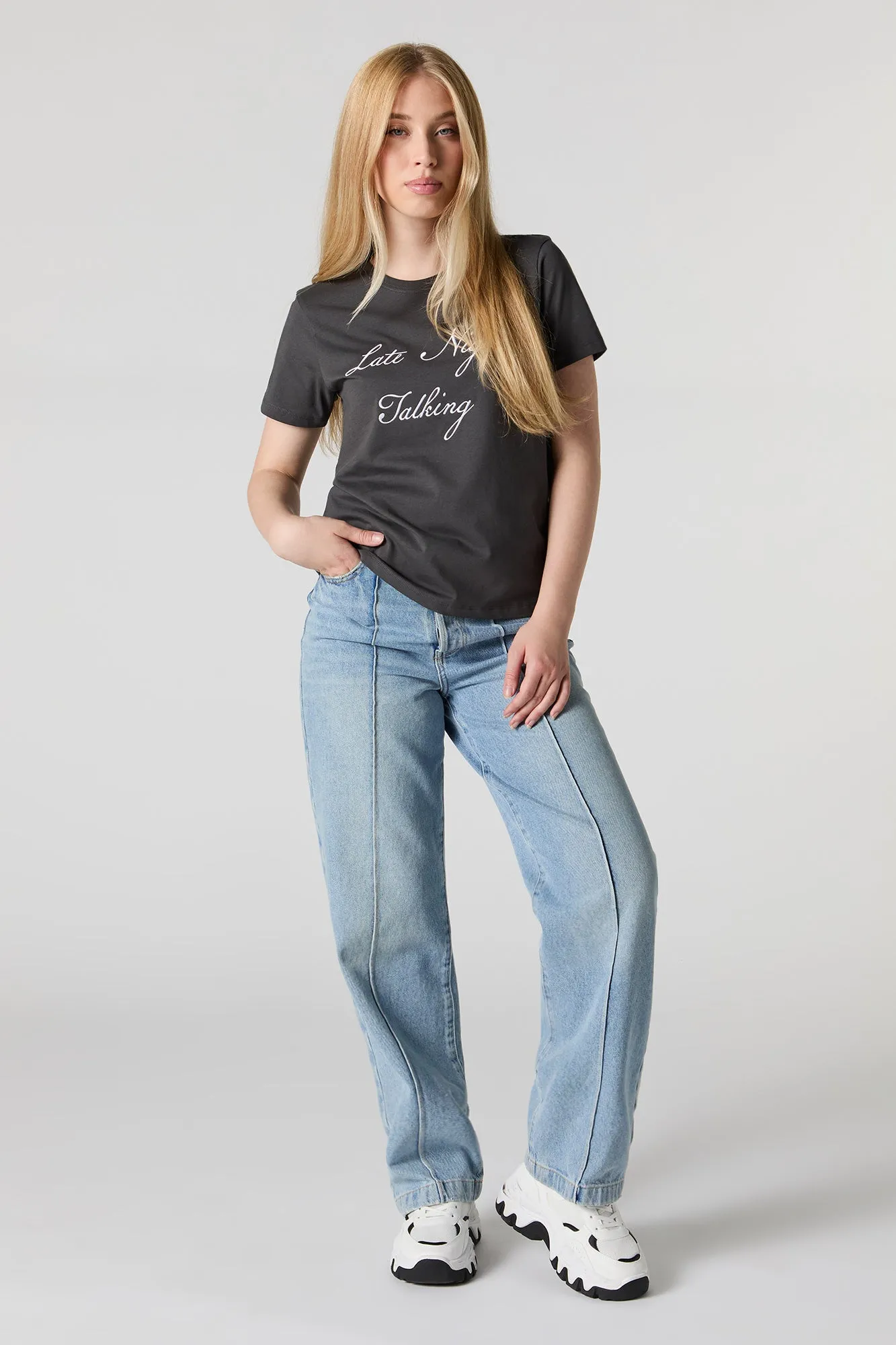 Late Night Talking Embroidered Boyfriend T-Shirt sold by Urban Planet product image thumbnail 3