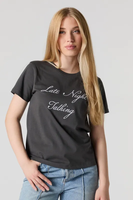 Late Night Talking Embroidered Boyfriend T-Shirt sold by Urban Planet