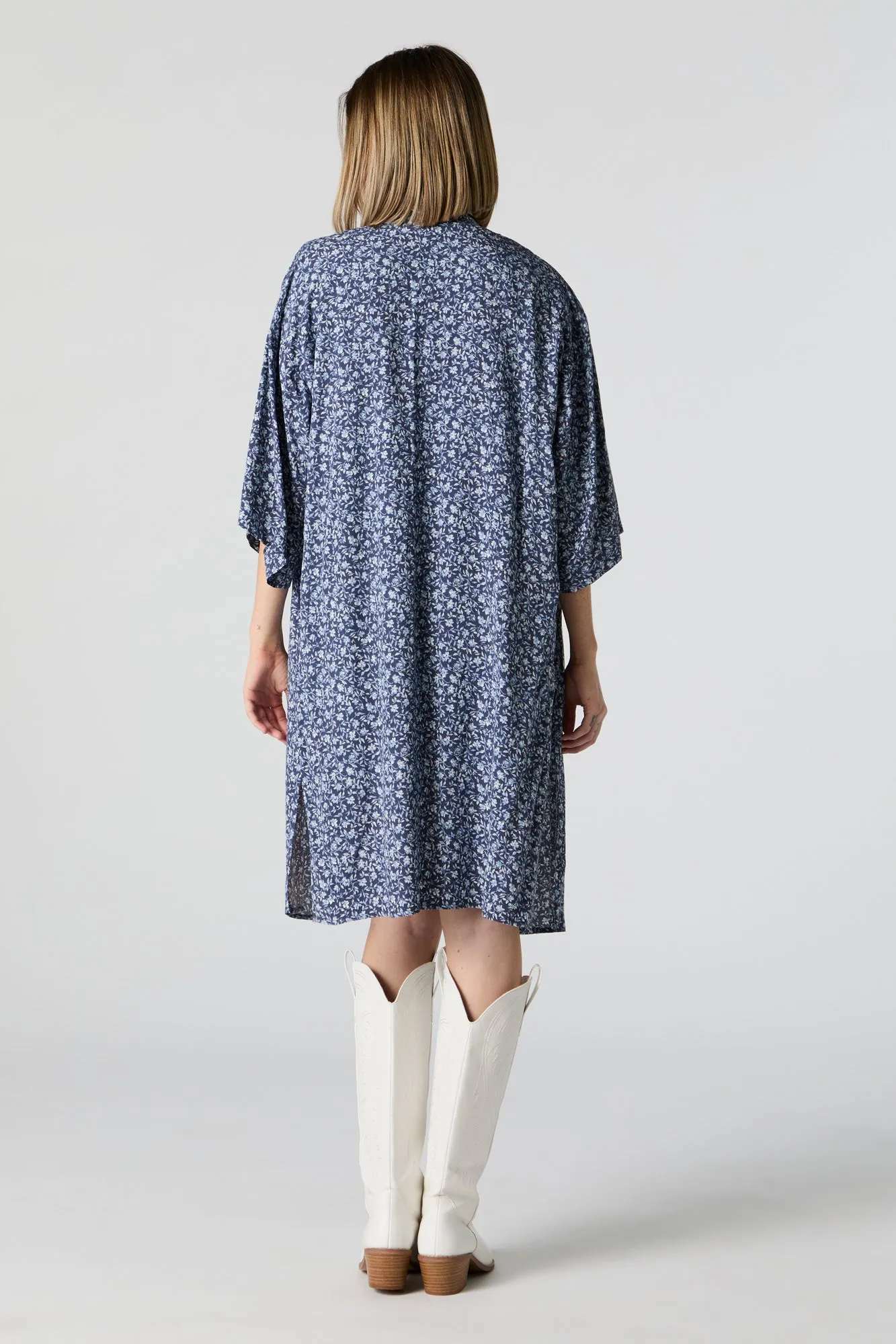 Blue Floral Print Open Front Kimono sold by Urban Planet product image thumbnail 3