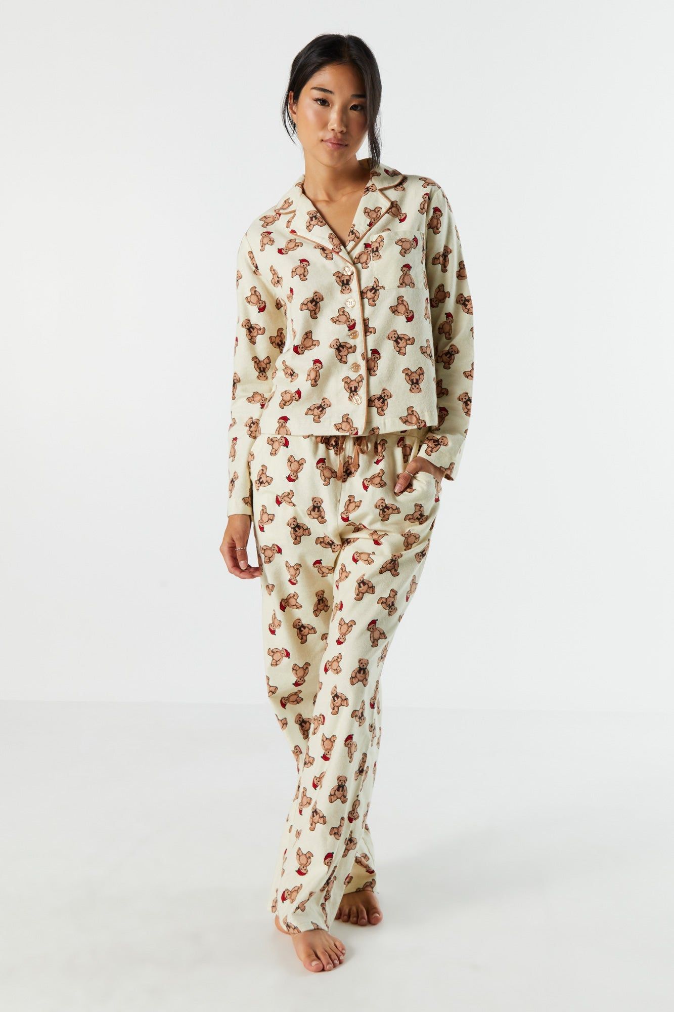 Printed Flannel Long Sleeve Pajama Top sold by Urban Planet