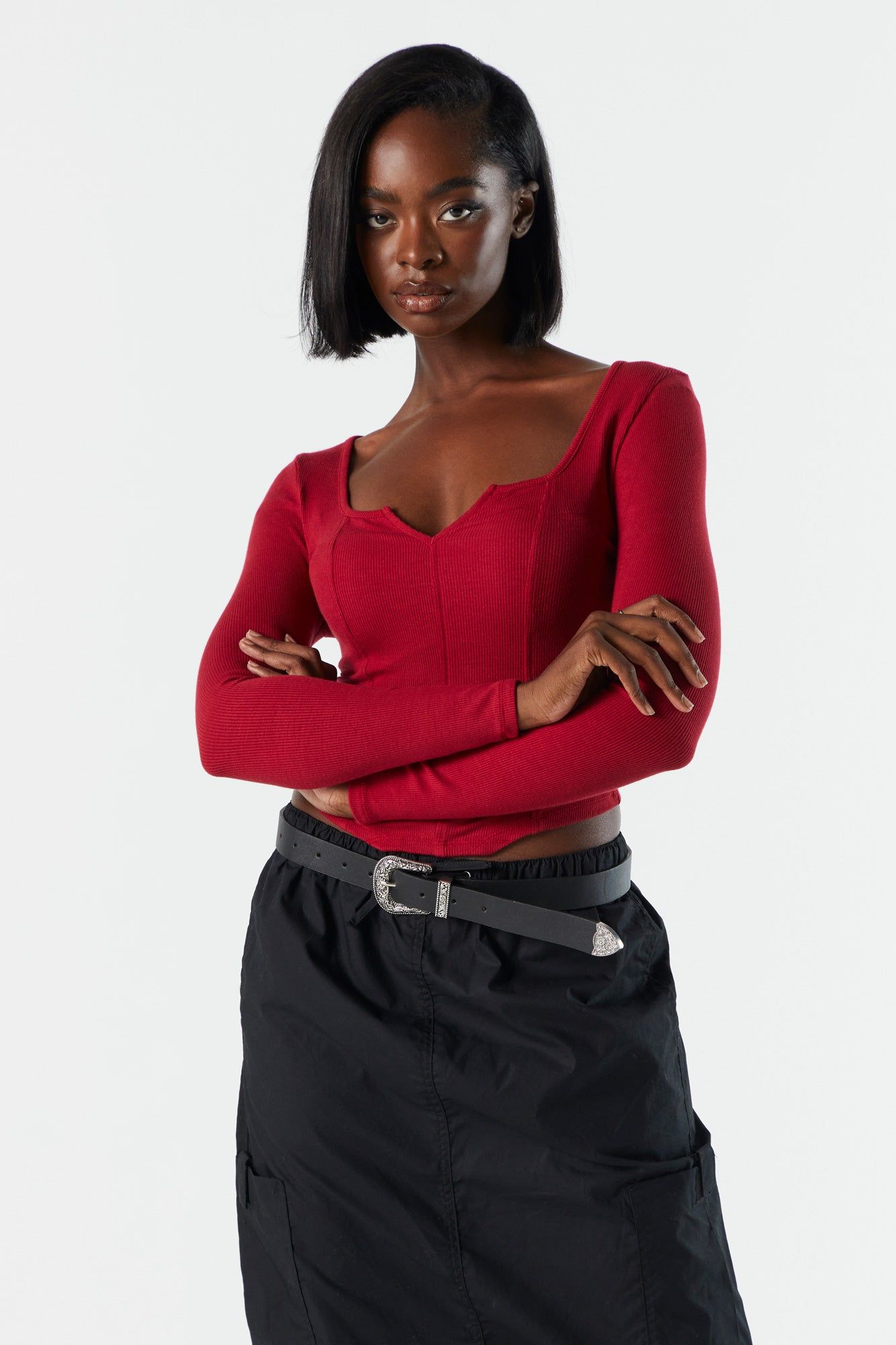Ribbed Long Sleeve Corset Top sold by Urban Planet product image thumbnail 5