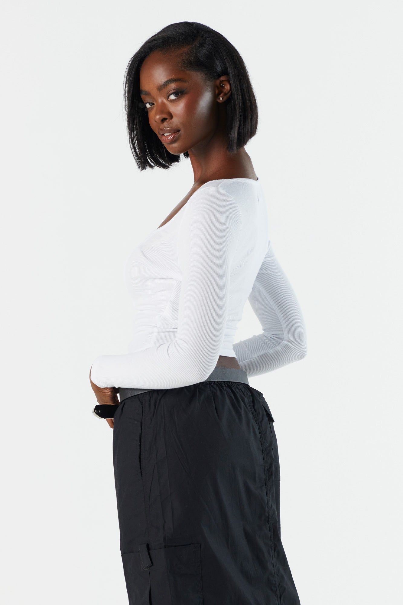 Ribbed Long Sleeve Corset Top sold by Urban Planet product image thumbnail 3