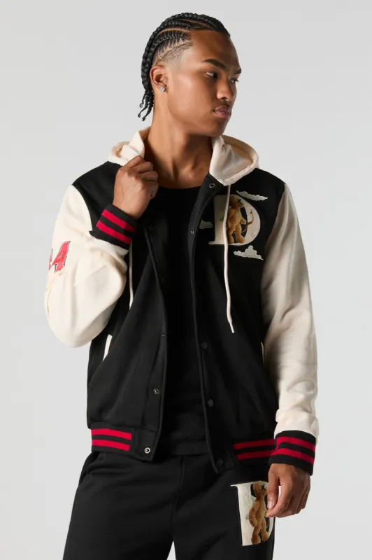 Dream Bear Embroidered Fleece Varsity Jacket sold by Urban Planet