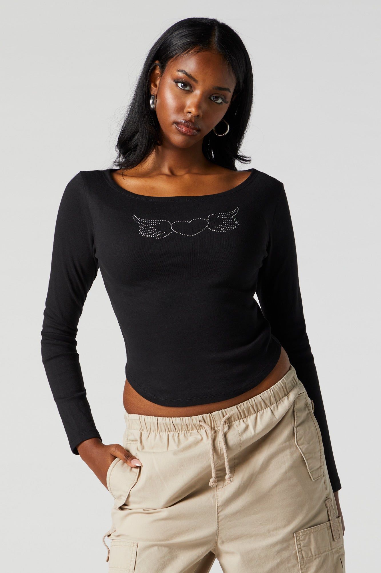 Rhinestone Winged Heart Long Sleeve Top sold by Urban Planet product image thumbnail 4