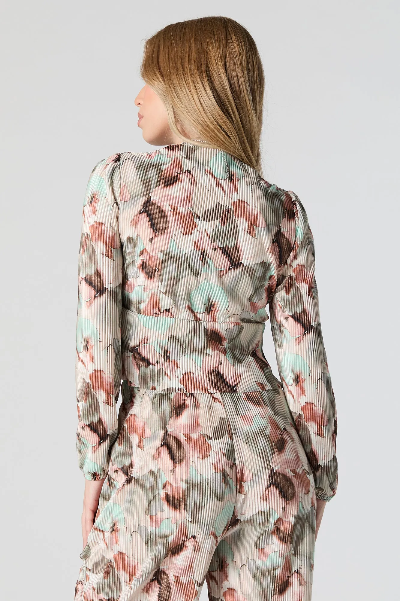 Textured Multi Floral Print Front Tie Long Sleeve Top sold by Urban Planet product image thumbnail 2