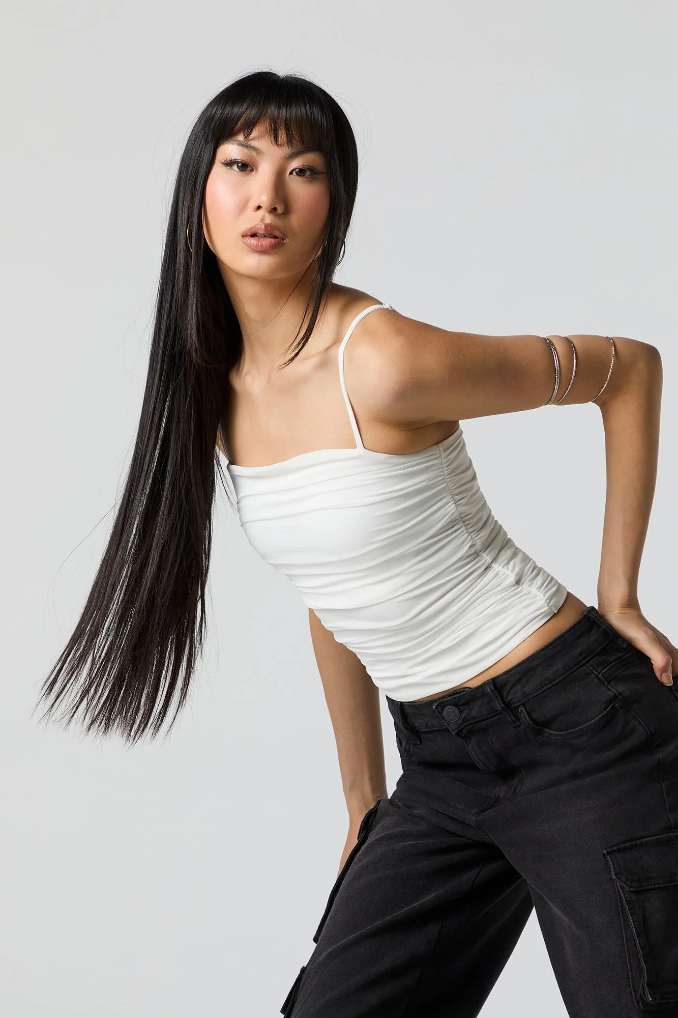 Mesh Ruched Tank sold by Urban Planet