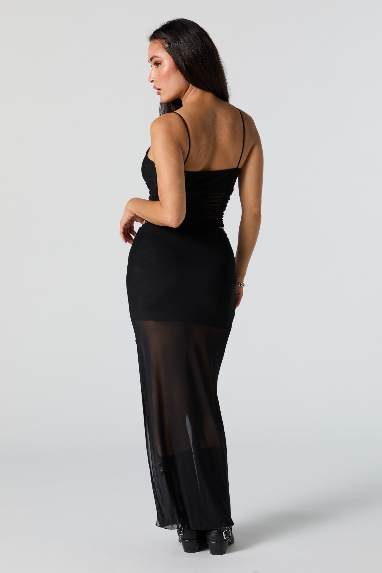 Black Mesh Slit Maxi Skirt sold by Urban Planet product image thumbnail 3