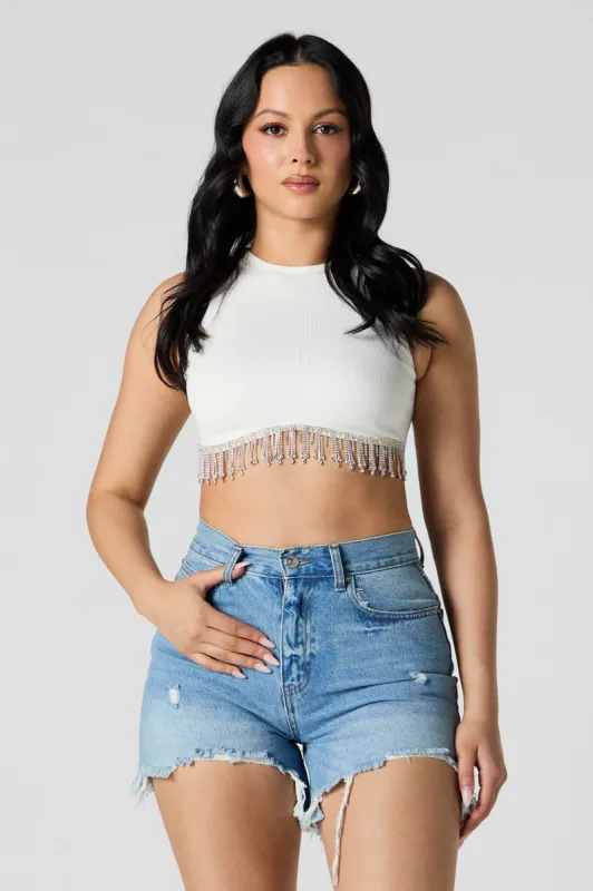 Rhinestone Fringe Ribbed Cropped Tank sold by Urban Planet