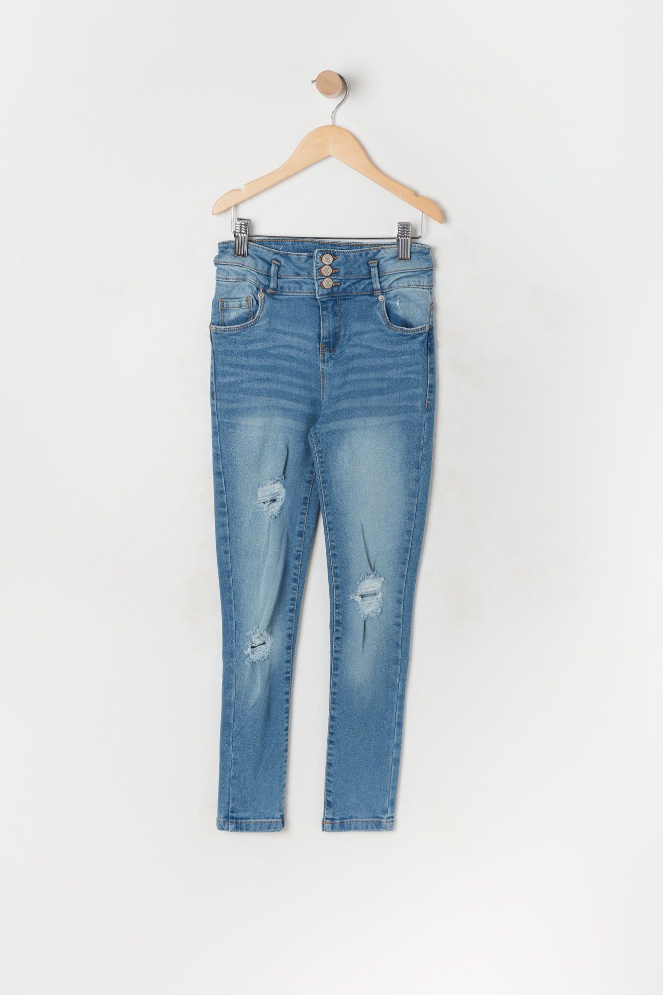 Girls Ibiza Distressed Medium Wash Skinny Jean sold by Urban Planet