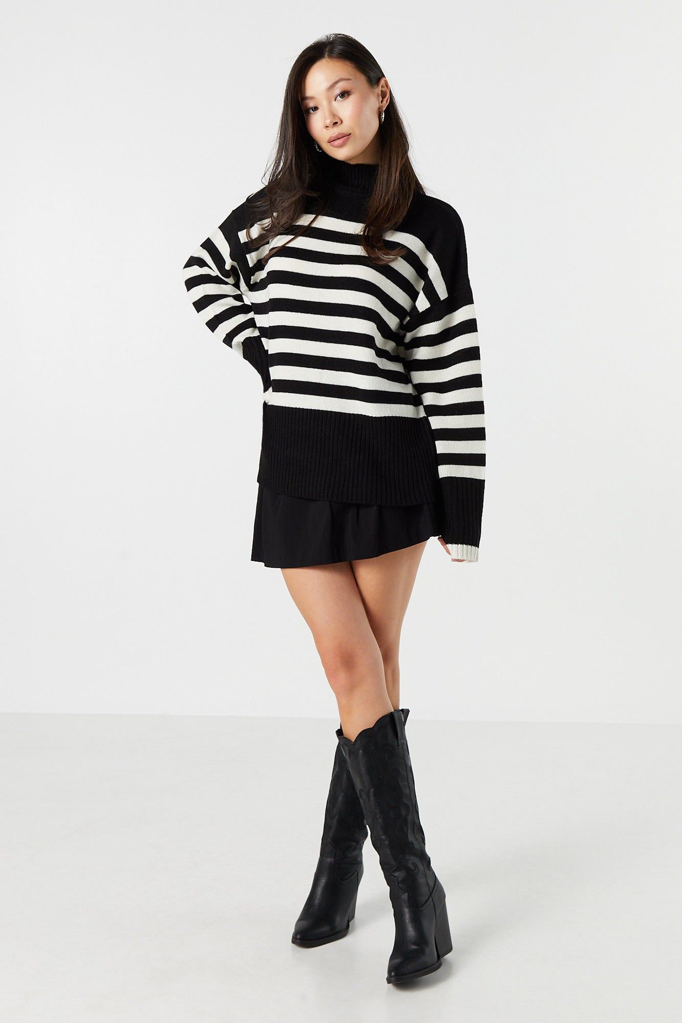Striped Oversized Ribbed Knit Mock Neck Sweater sold by Urban Planet product image thumbnail 2