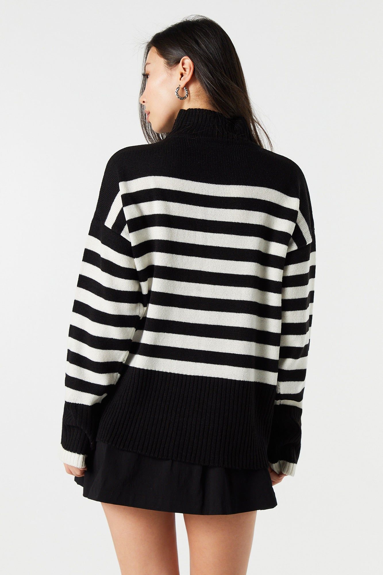 Striped Oversized Ribbed Knit Mock Neck Sweater sold by Urban Planet product image thumbnail 3