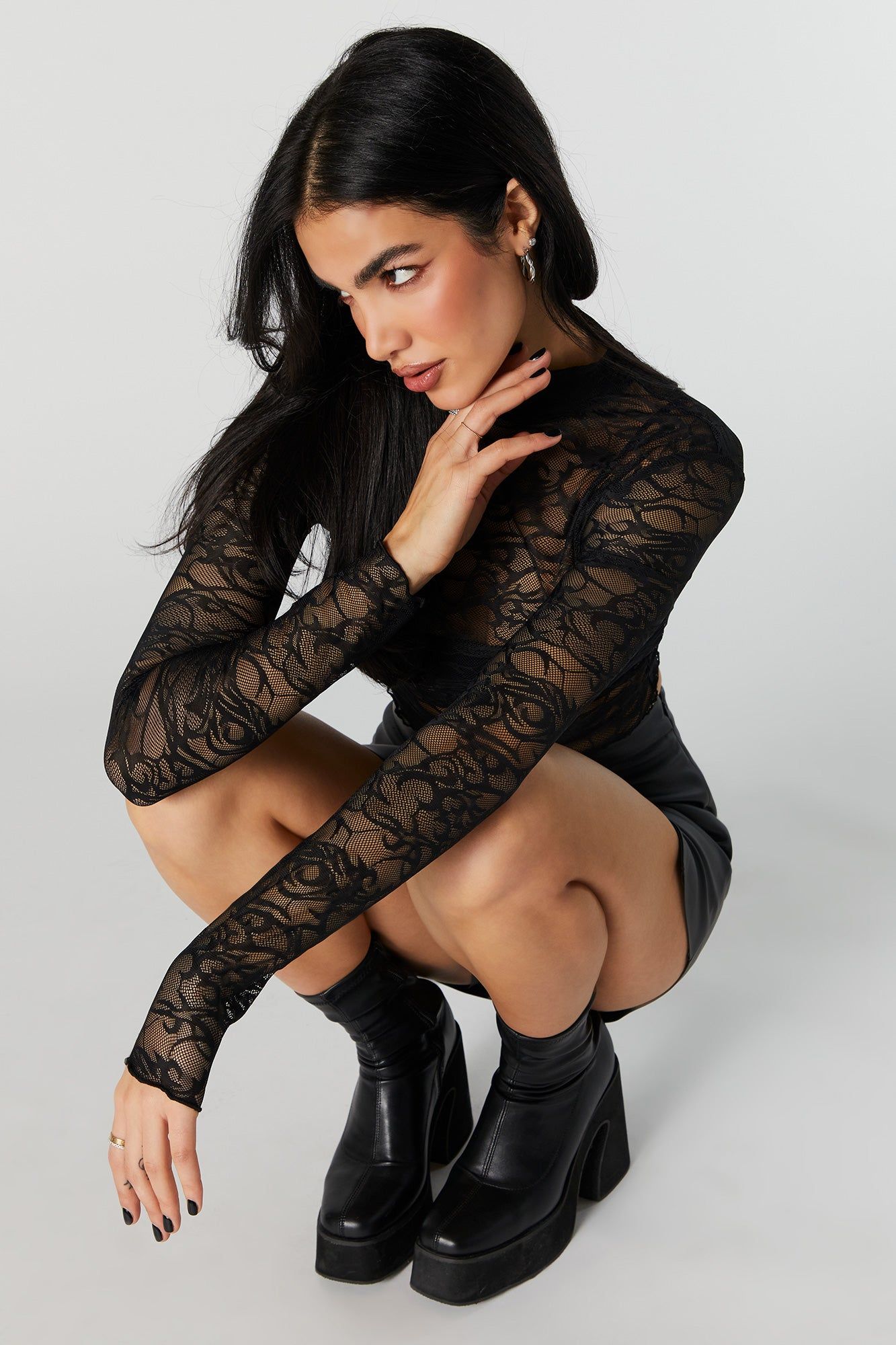 Abstract Lace Mock Neck Long Sleeve Top sold by Urban Planet