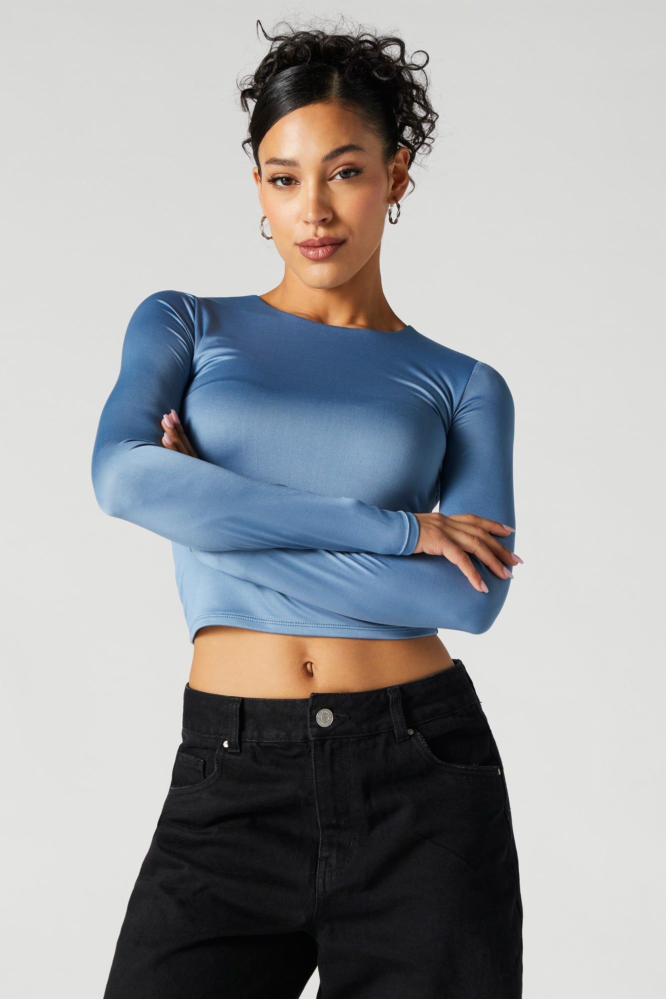 Blue Contour Crewneck Long Sleeve Top sold by Urban Planet