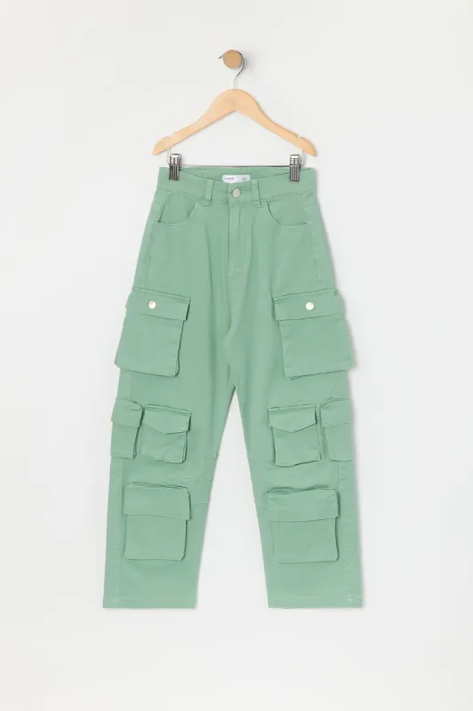Pantalon cargo à jambe droite avec huit poches pour fille sold by Urban Planet