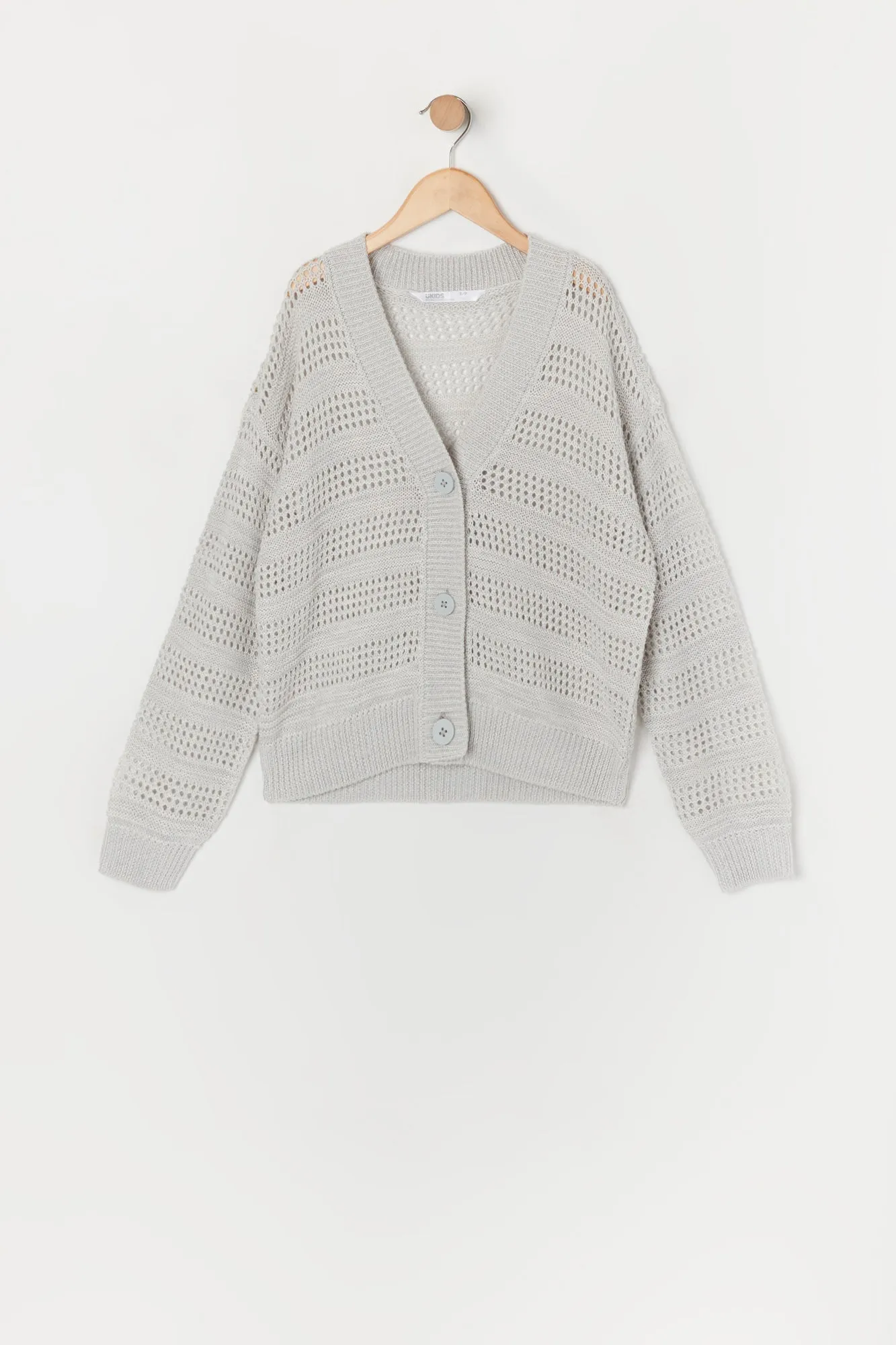Girls Grey Open Knit Cardigan sold by Urban Planet