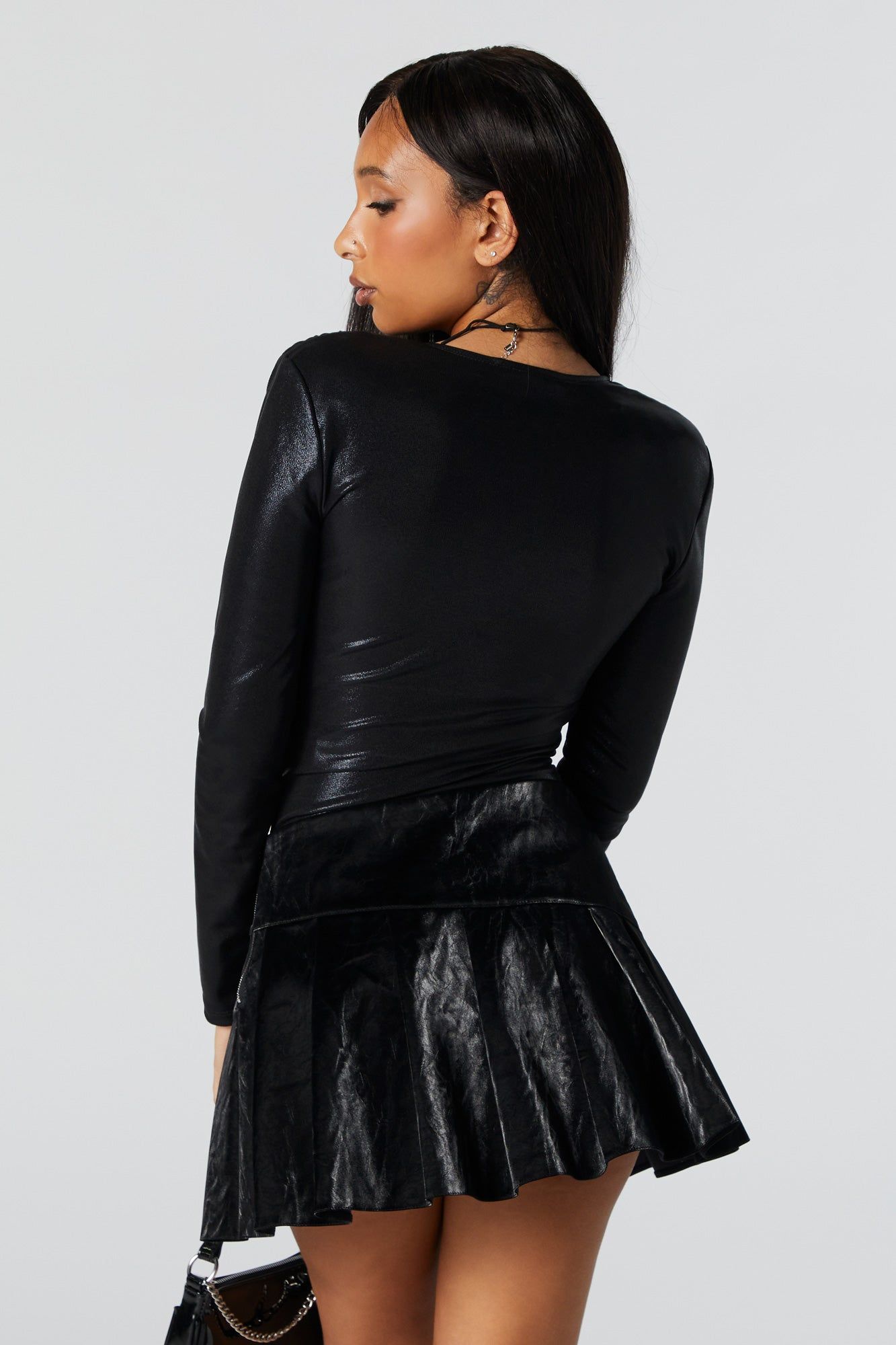 Metallic Deep V-Neck Black Bodysuit sold by Urban Planet product image thumbnail 3