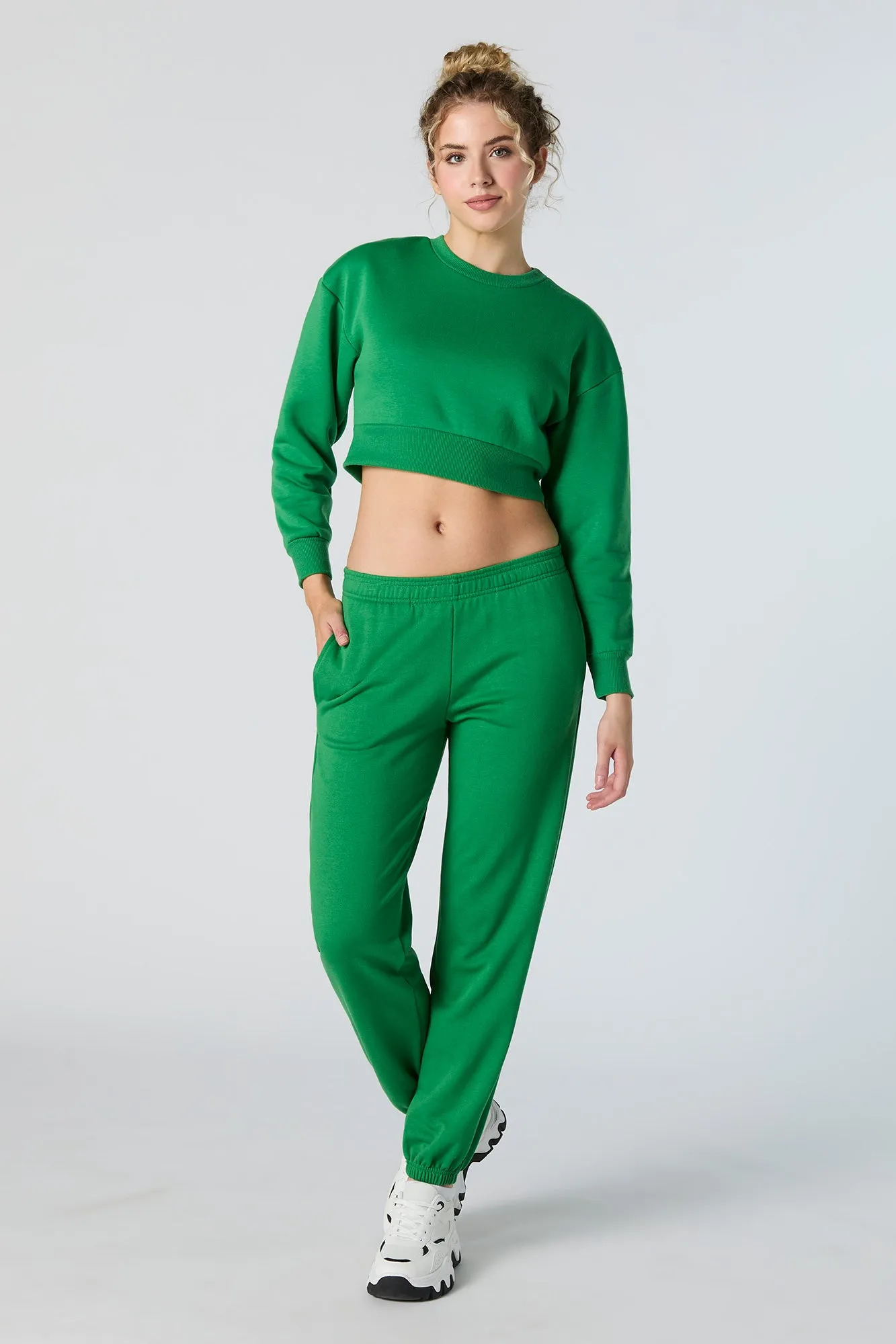 Solid Fleece Cropped Sweatshirt sold by Urban Planet product image thumbnail 4